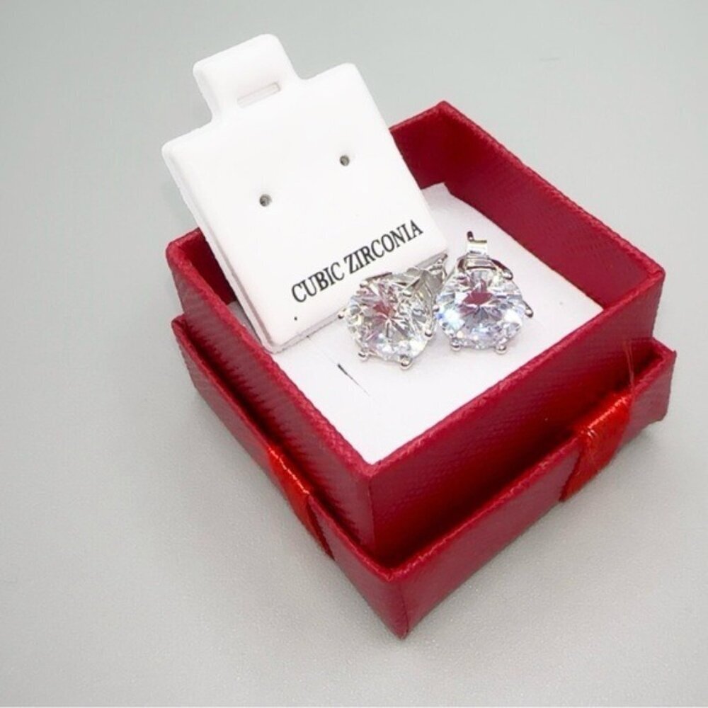 Elegant 925 Sterling Silver Cubic Zirconia Stud Earrings – 3 CT*2  5A Brand New - Picture 2 of 7
